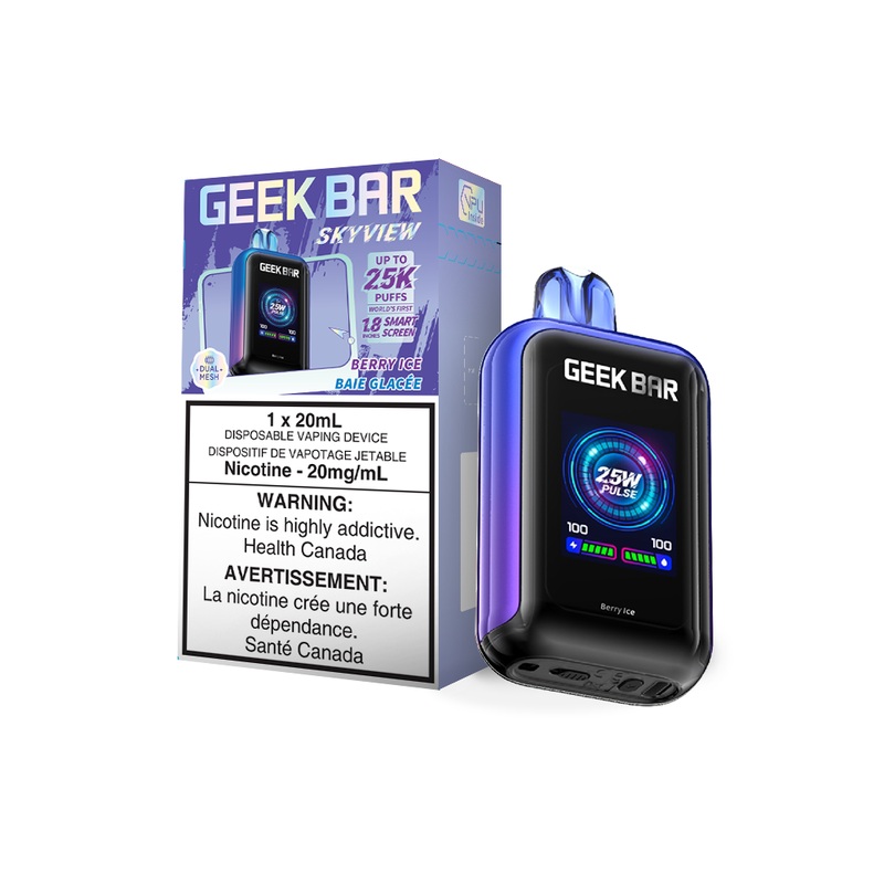 GEEK BAR Skyview 25K|20mg|Berry Ice|Blue Razz Ice|Classic Ice|Cherry Blast|Coconut Ice|Green Apple Ice|Lychee Ice|Miami Mint|Orange Berry|Peach Blue Slush|Peach Raspberry|Raspberry Zing|Strawberry Banana Ice|Strawberry Ice|Twisted B|Triple Mango|Watermelo