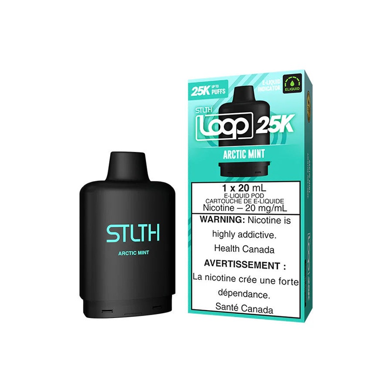 STLTH LOOP 25K POD PACK|20mg|Arctic Mint|Banana Ice|Blood Orange Ice|Blue Razz|Blue Razz Lemon Ice|Blueberry Kiwi|Cherry Ice|Cherry Grape Ice|Classic Ice|Coconut Razz Ice|Flavourless|Golden Ticket|Green Apple Ice|Ice Mint|Juicy Peach Ice|Latte Ice|Peach B