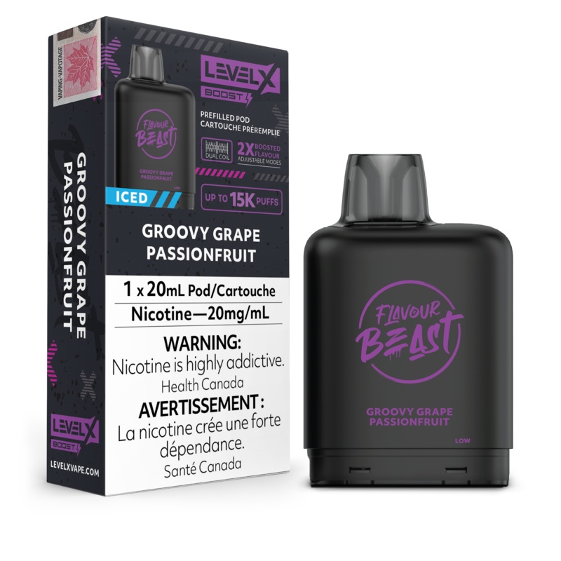 Groovy Grape Passionfruit by Level X Flavour Beast Boost – Closed Pod System (25K Puff) [ON]