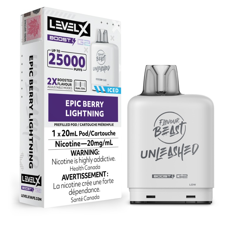 Epic Berry Lightning Ice by Level X Flavour Beast Unleashed Boost G2 – Closed Pod System (25K Puff) [ON]
