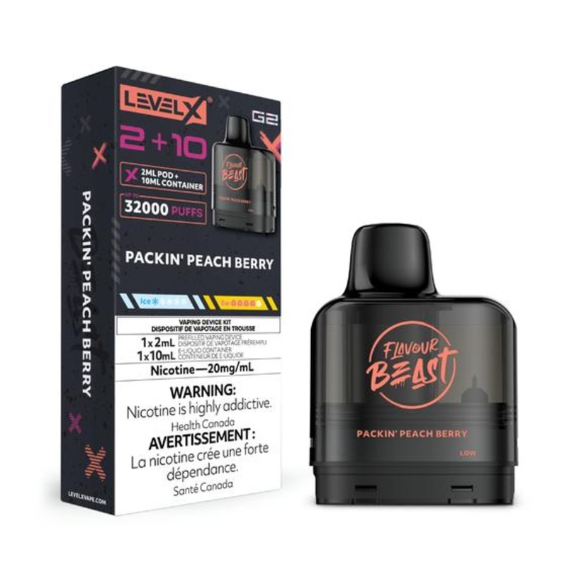 [Vape Pods] Level X G2 Flavour Beast Pod 2+10mL – Packin’ Peach Berry