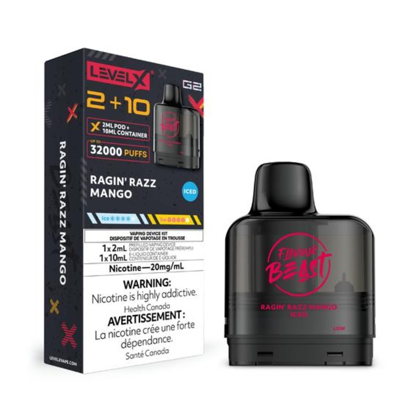 [Vape Pods] Level X G2 Flavour Beast Pod 2+10mL – Ragin’ Razz Mango Iced