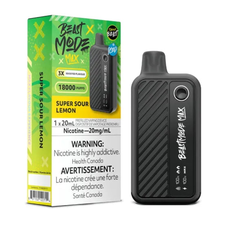 Super Sour Lemon Iced by Flavour Beast Max 18000 Puff 20ml – Disposable Vape [ON]