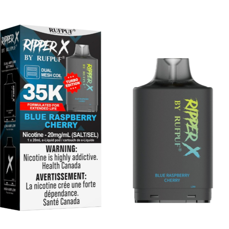 RUFPUF RIPPER X POD (35k)|Blue Raspberry Cherry|Honeydew Pineapple|Mighty Mint|MTN Citrus Raspberry|Rainbow SKIT|Sour B.G|Sour Patchy Ice|Strawberry Raspberry Blueberry Ice|Triple Berry Peach|Vanilla Banana|Watermelon Peach
