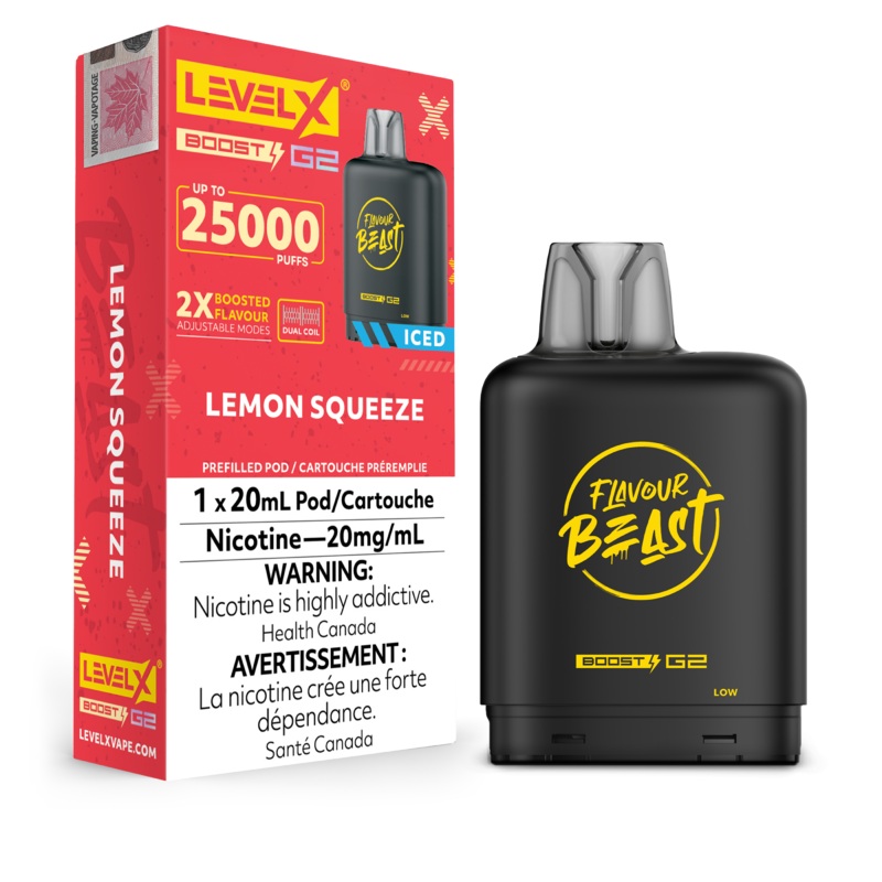 Lemon Squeeze (Ice) by Level X Flavour Beast Boost – Closed Pod System (25K Puff) [ON]
