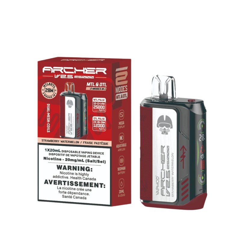 Strawberry Watermelon by Vapmod Archer (25000 Puff) 20mL – Disposable Vape [ON]