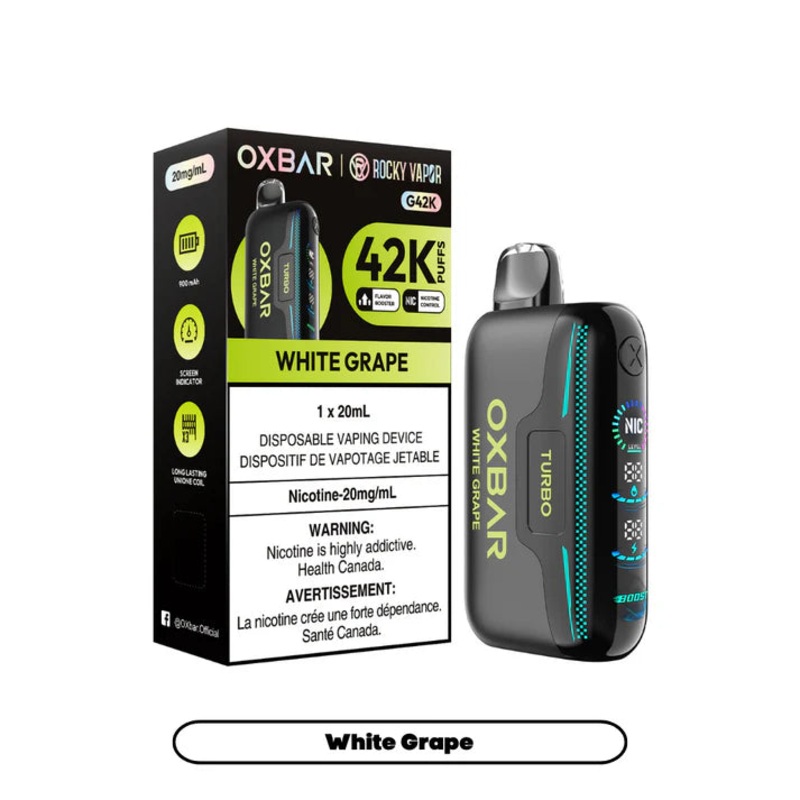 White Grape by OXBAR x Rocky Vapor G42K (42000 Puff) 20mL – Disposable Vape [ON]
