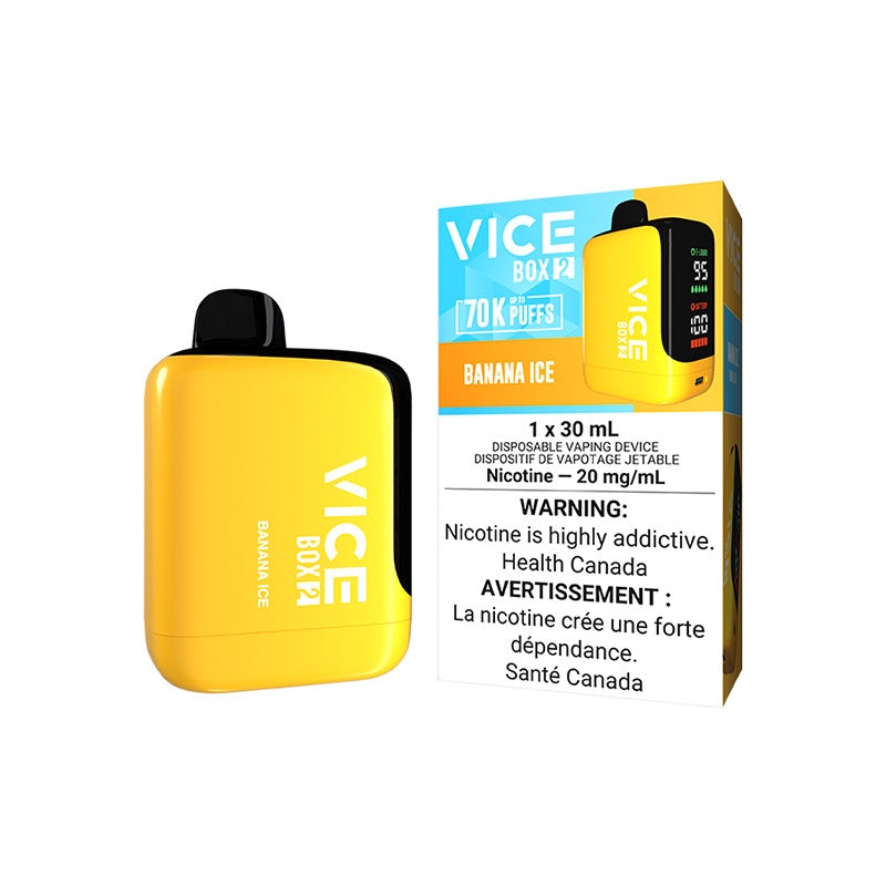 Banana (Ice) by Vice Box 2 70K Puff 30mL – Disposable Vape [ON]