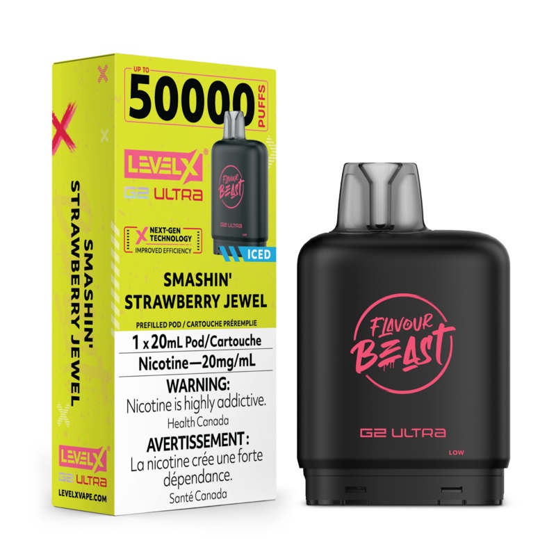 Smashin’ Strawberry Jewel (Ice) by Level X Flavour Beast Ultra – Closed Pod System (50K Puff) [ON]