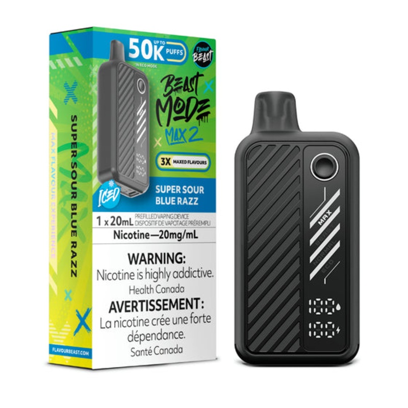 Super Sour Blue Razz (Ice) by Flavour Beast Max 2 50K Puff 20ml – Disposable Vape [ON]