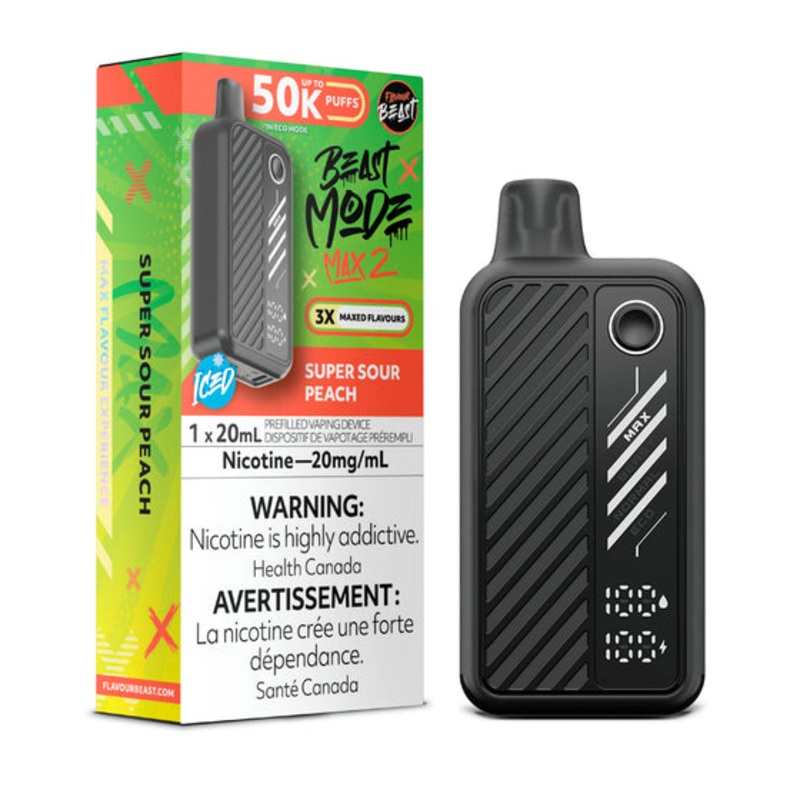 Super Sour Peach (Ice) by Flavour Beast Max 2 50K Puff 20ml – Disposable Vape [ON]