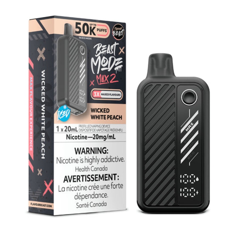 Wicked White Peach (Ice) by Flavour Beast Max 2 50K Puff 20ml – Disposable Vape [ON]