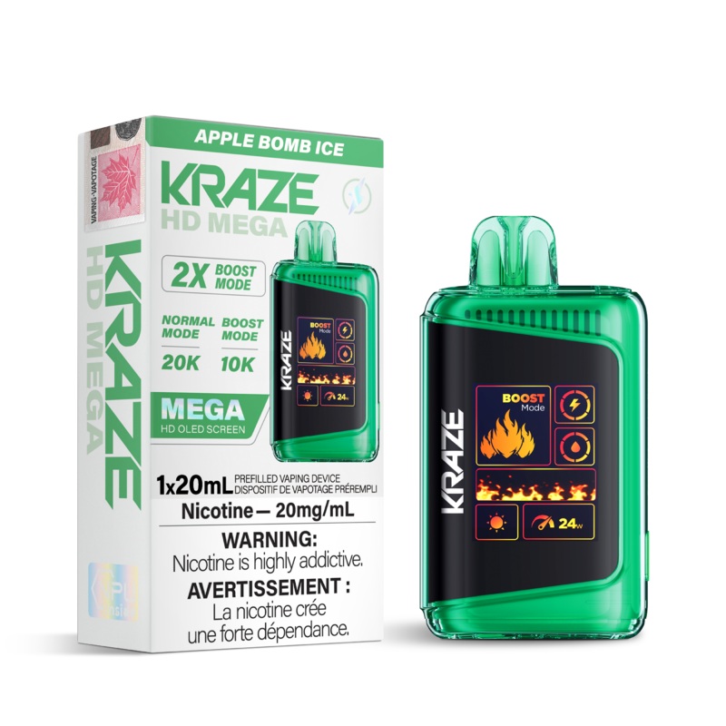 Apple Bomb Ice by Kraze HD Mega (20000 Puff) 20mL – Disposable Vape
