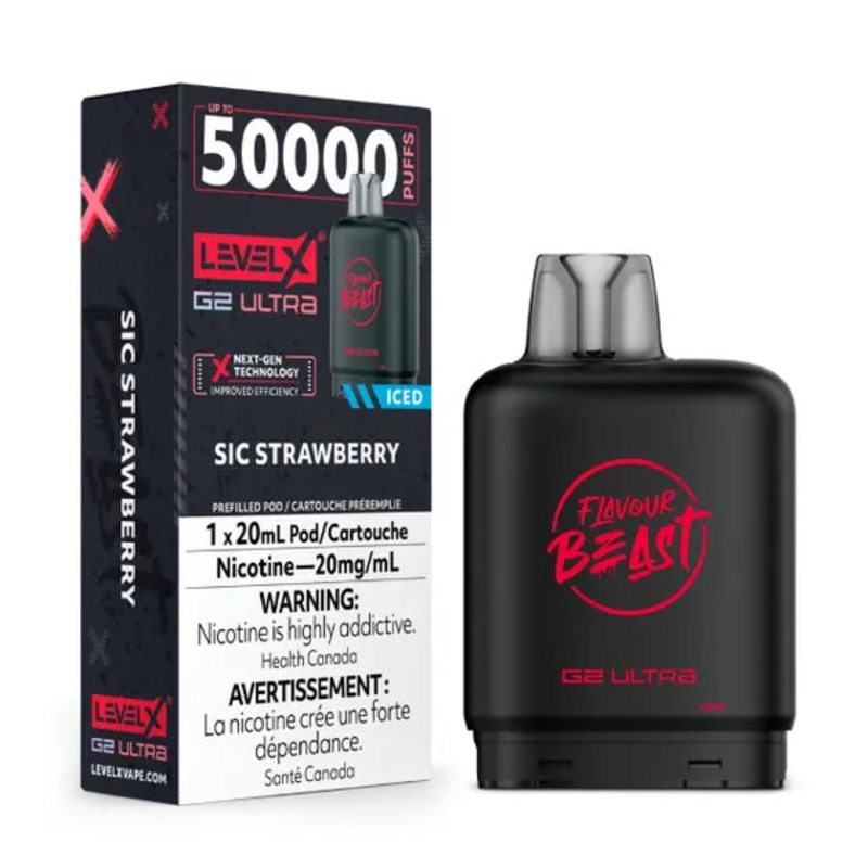 Sic Strawberry (Ice) by Level X Flavour Beast Ultra – Closed Pod System (50K Puff) [ON]