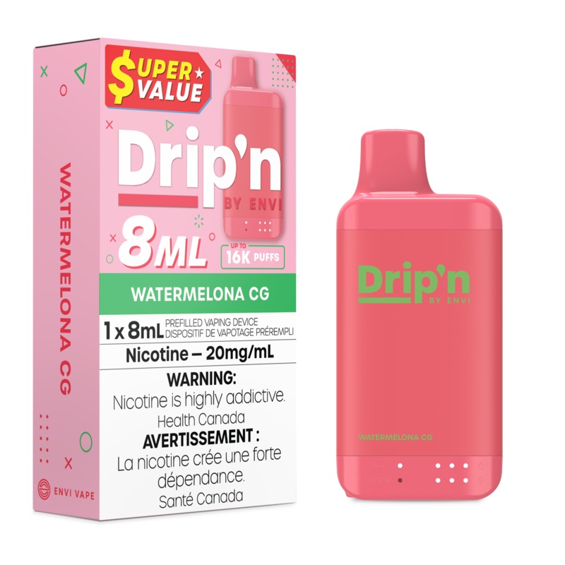 Watermelon CG by Envi Drip’n 16K 8mL – Disposable Vape [ON]