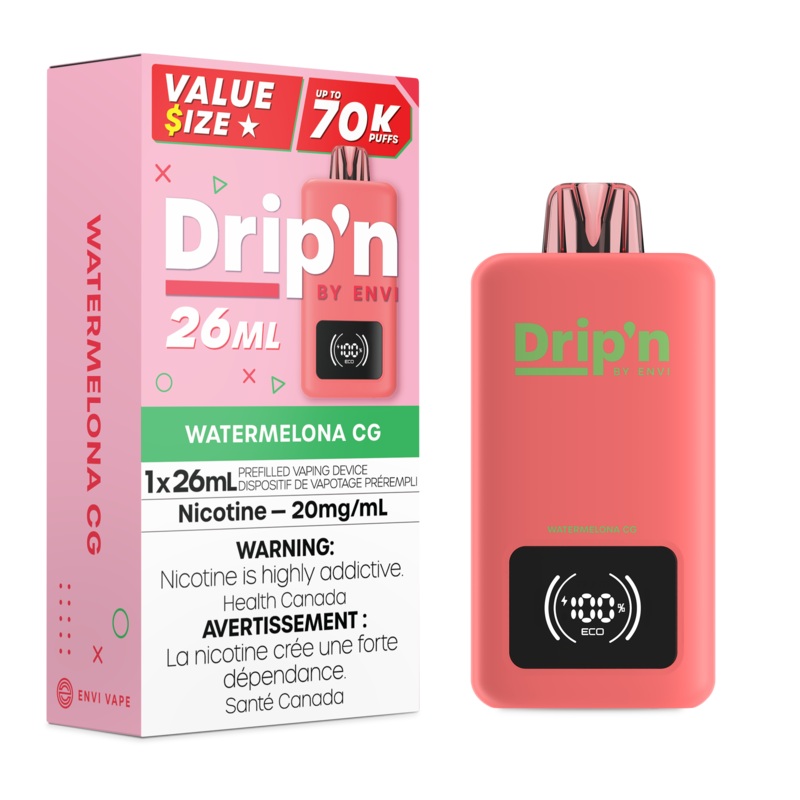 Watermelon CG by Envi Drip’n 70K 26mL – Disposable Vape [ON]