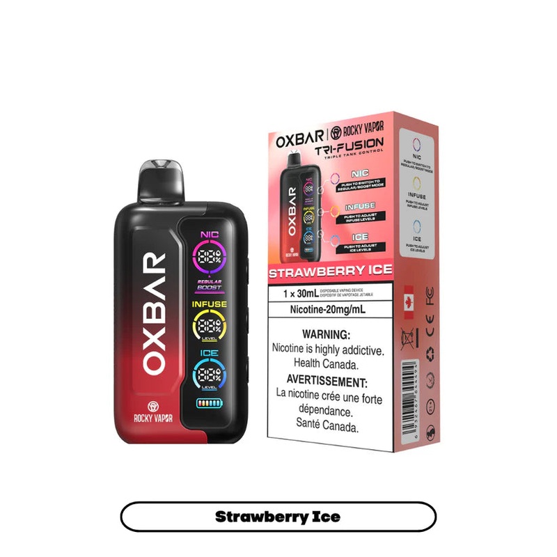Strawberry Ice by OXBAR x Rocky Vapor Tri Fusion 30mL – Disposable Vape [ON]