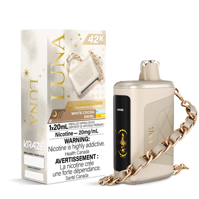 White Cocoa Swirl by Kraze Luna (42000 Puff) 20mL – Disposable Vape [ON]