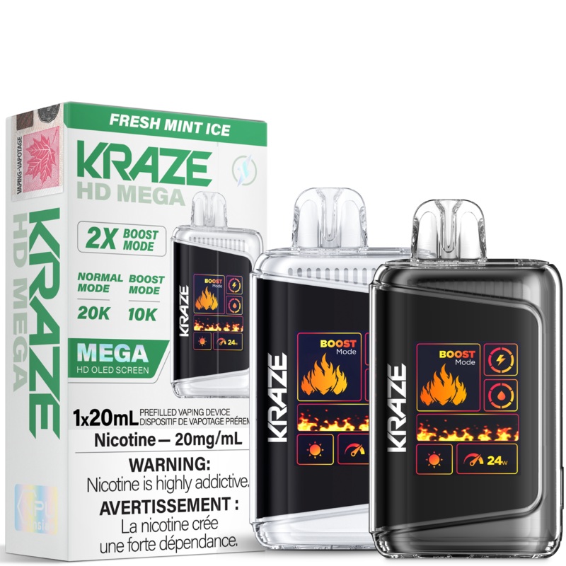 KRAZE HD MEGA 20K DISPOSABLE|Banana Bake|Banana Ice|Blueberry Watermelon Ice|Blue Razz Ice|Blue Razz Lemon Ice|Blueberry Kiwi|Cantaloupe Ice|Cherry Blast G Ice|Fresh Mint Ice|Frizzy Peach G Ice|Fruit Flash Ice|Fruit G|Grape Ice|Holiday Mint Ice|Mango Bana