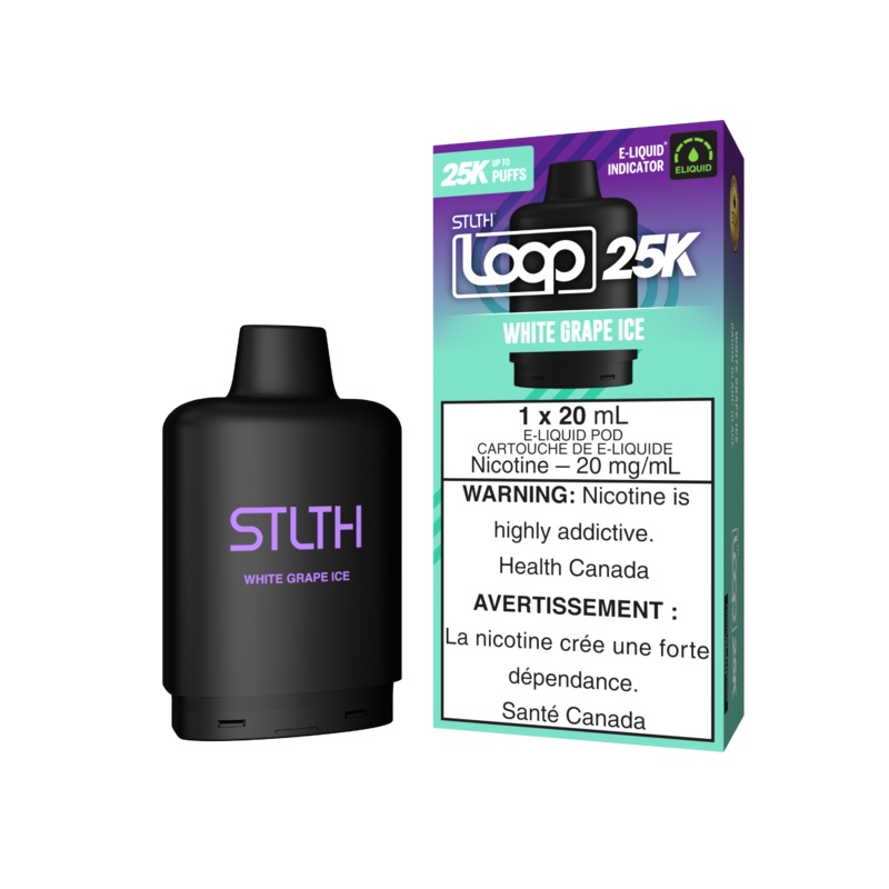 STLTH LOOP 25K POD|Arctic Mint|Banana Ice|Blood Orange Ice|Blue Razz|Blue Razz Lemon Ice|Blueberry Kiwi|Cherry Grape Ice|Cherry Ice|Classic Ice|Coconut Razz Ice|Flavourless|Golden Ticket|Green Apple Ice|Ice Mint|Juicy Peach Ice|Latte Ice|Peach Blue Razz I