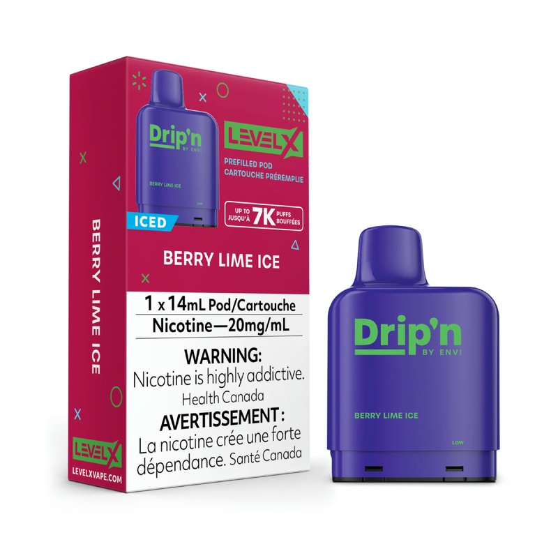 Level X – Drip’n Pod|Berry Lime Ice|Blackcurrant Pineapple Ice|Blue Razz|Electric Fruit Blast|Grape Ice|Green Apple|Hawaiian Storm Ice|Kiwi Guava Passionfruit Ice|Lush Ice|Mango Peach Watermelon|Peach Blue Razz Ice|Peach Strawberry Ice|Raspberry Buzz Ice|