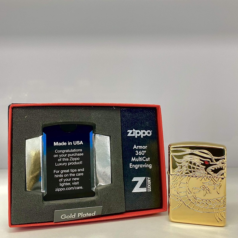Zippo Luxury Lighter-Gold-Plated Chinese Dragon Case
