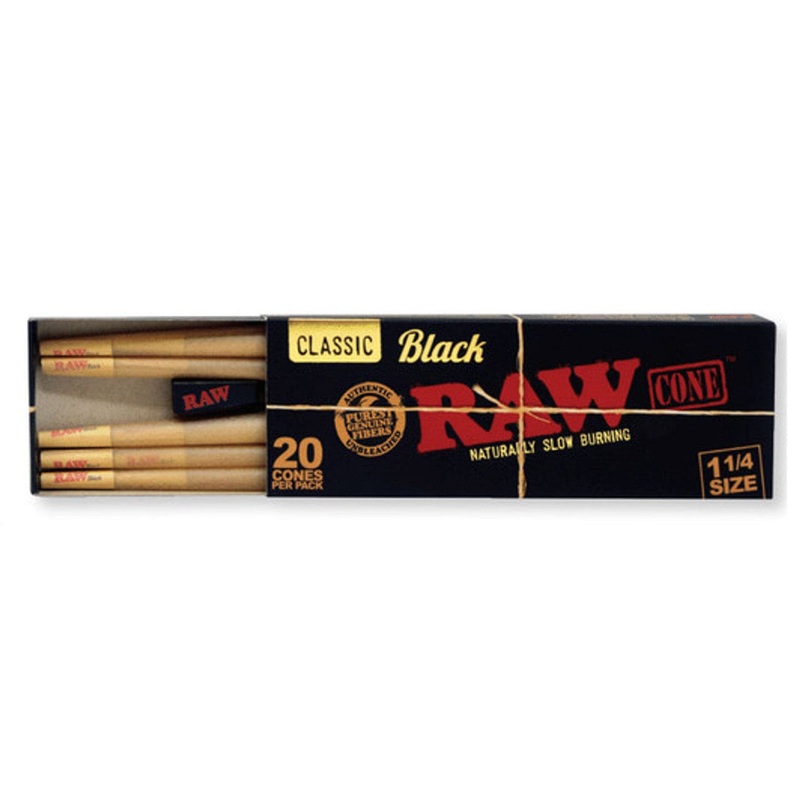 RAW Classic Black 1 1/4 Pre-Roll Cones-20pk