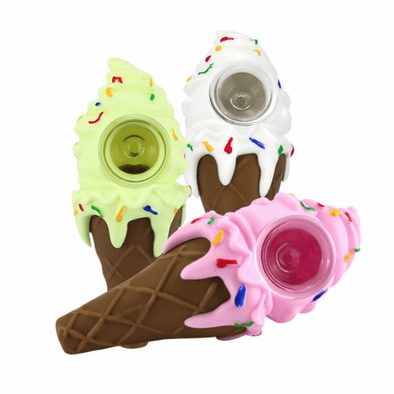 Silicone Ice Cream Hand Pipe|Green|White|Pink