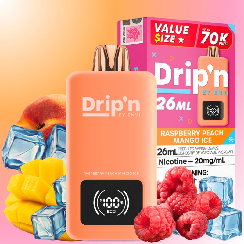 Drip’n by Envi 70K Disposable Vape – Raspberry Peach Mango Ice