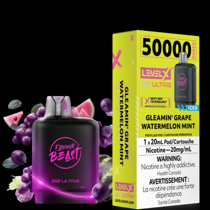 Level X G2 Ultra Flavour Beast Pod 50k-Gleamin Grape Watermelon Mint Iced