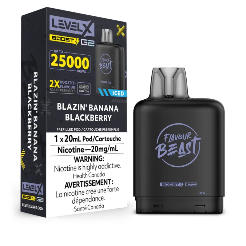 Level X Flavour Beast Boost G2 – Blazin’ Banana Blackberry Iced 20mg