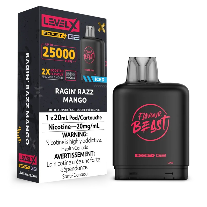 Level X Flavour Beast Boost G2 – Ragin’ Razz Mango Iced  20mg