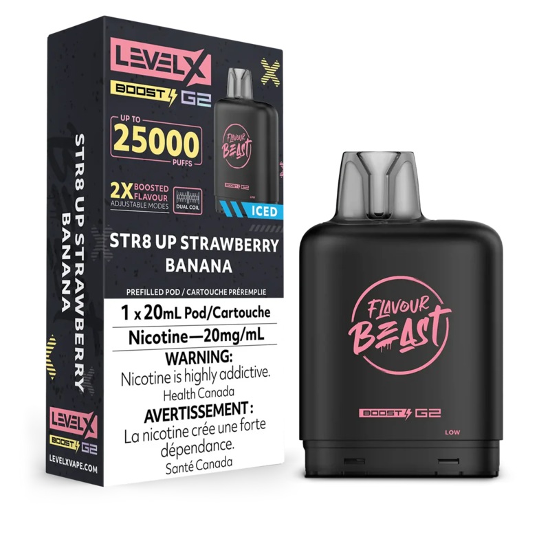 Level X Flavour Beast Boost G2 – STR8 Up Strawberry Banana Iced  20mg
