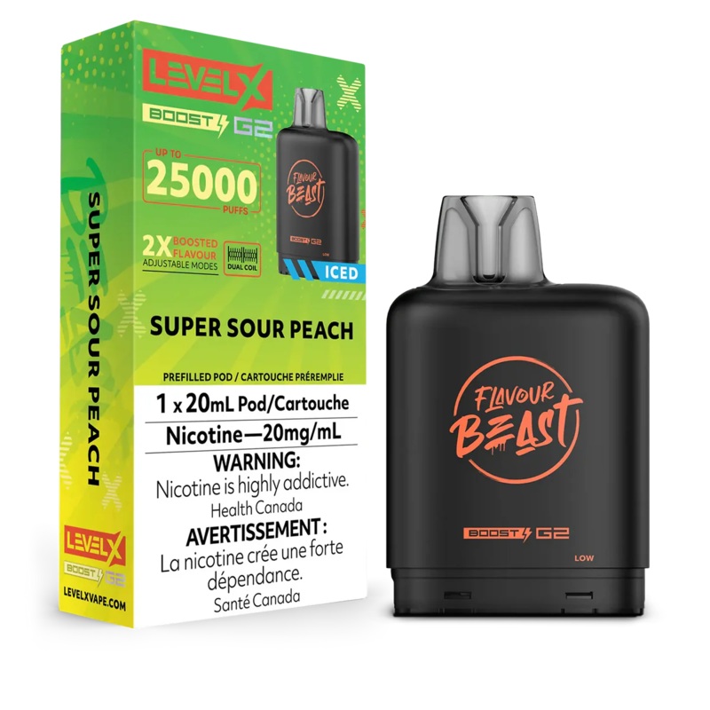 Level X Flavour Beast Boost G2 – Super Sour Peach Iced  20mg