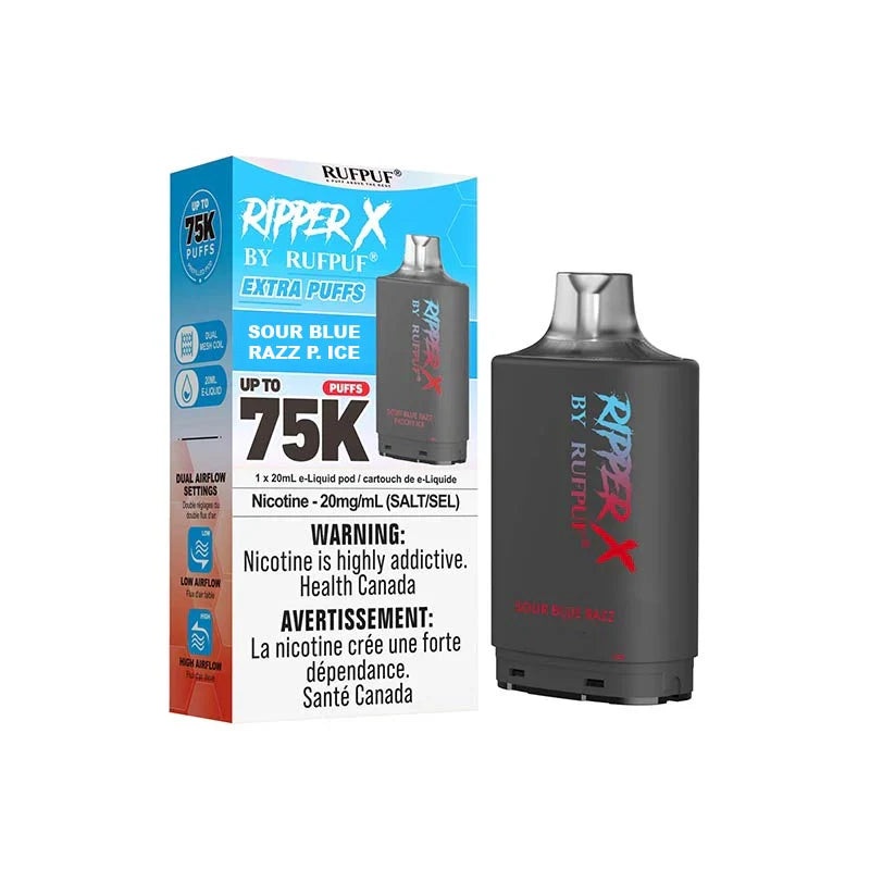 RIPPER X by RUFPUF 75K Pod – Sour Blue Razz P. Ice 20mg