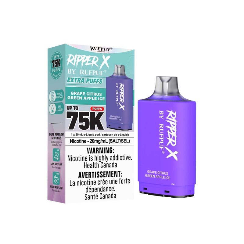 RIPPER X by RUFPUF 75K Pod – Grape Citrus Green Apple Ice 20mg