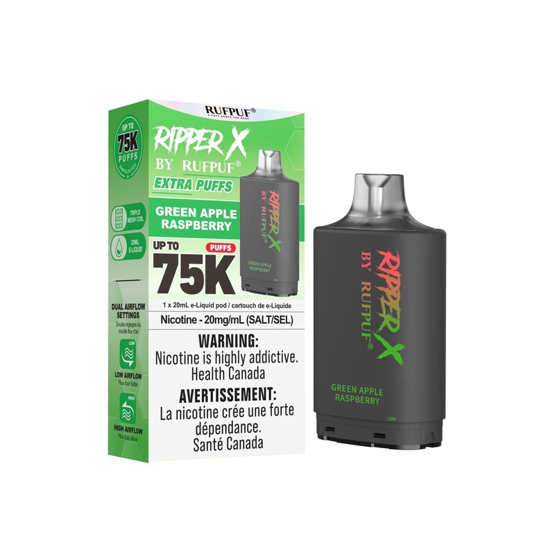 RIPPER X by RUFPUF 75K Pod – Green Apple Raspberry 20mg