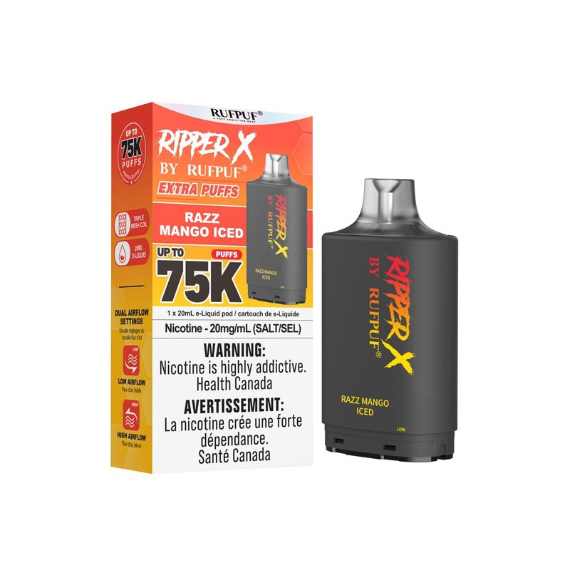 RIPPER X by RUFPUF 75K Pod – Razz Mango Iced 20mg