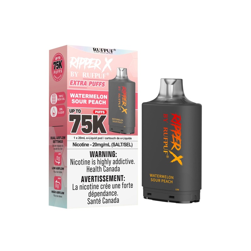RIPPER X by RUFPUF 75K Pod – Watermelon Sour Peach 20mg