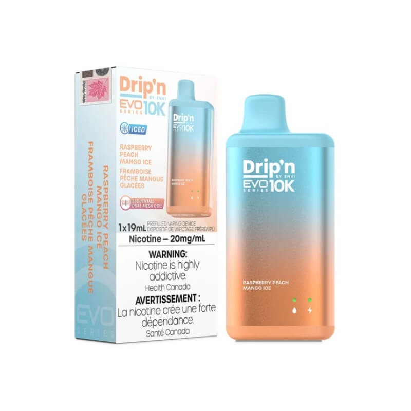 Drip’n Evo 10K Disposable Vape – Raspberry Peach Mango Ice (10000 Puffs)