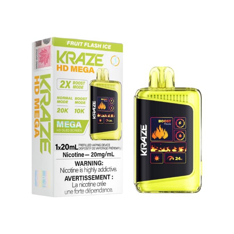 Kraze HD Mega Disposable Vape – Fruit Flash Ice, 20000 Puffs