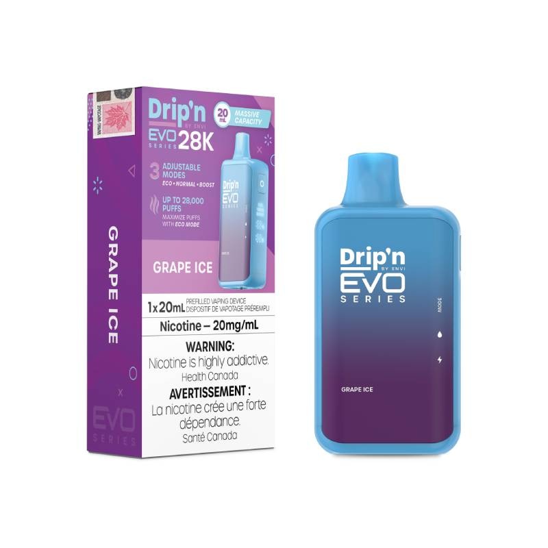 Envi Drip’n Evo 28K Disposable Vape – Grape Ice, 20ML