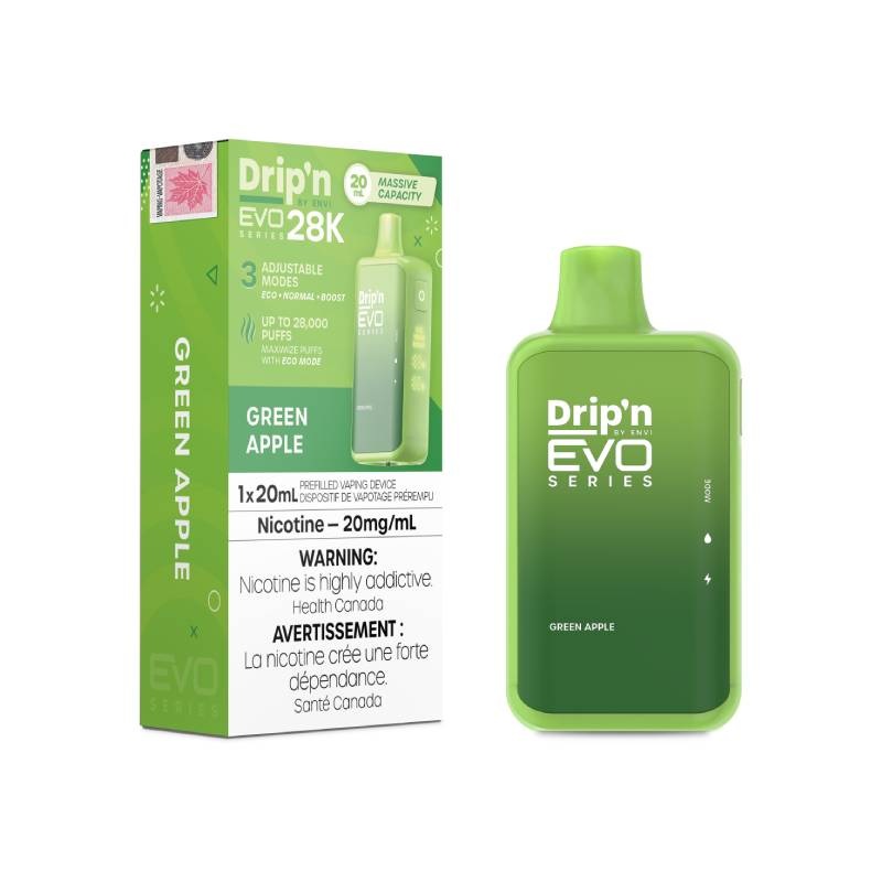 Envi Drip’n Evo 28K Disposable Vape – Green Apple, 20ML