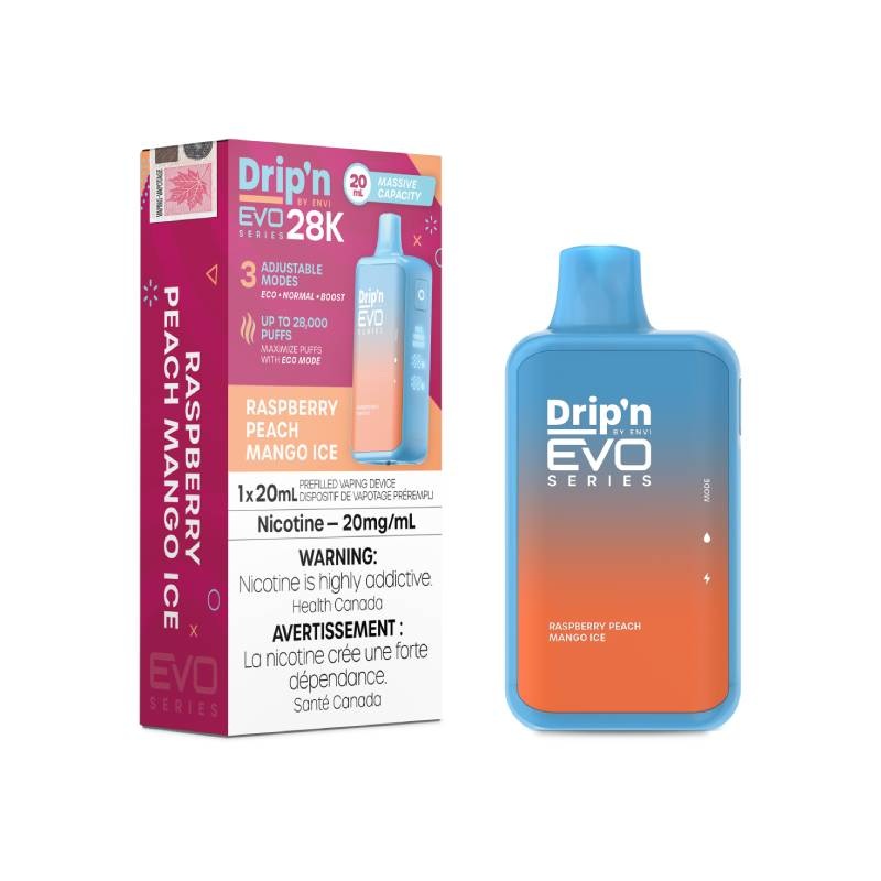 Envi Drip’n Evo 28K Disposable Vape – Raspberry Peach Mango, 20ML