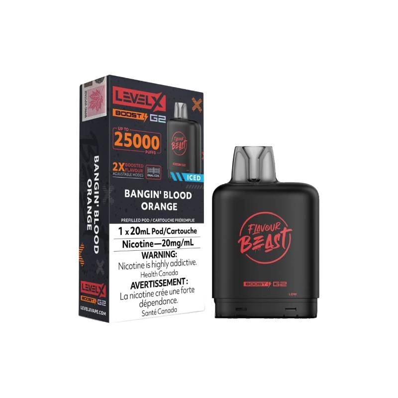 Level X Boost Flavour Beast G2 Pods – Bangin’ Blood Orange Iced, 25K Puffs