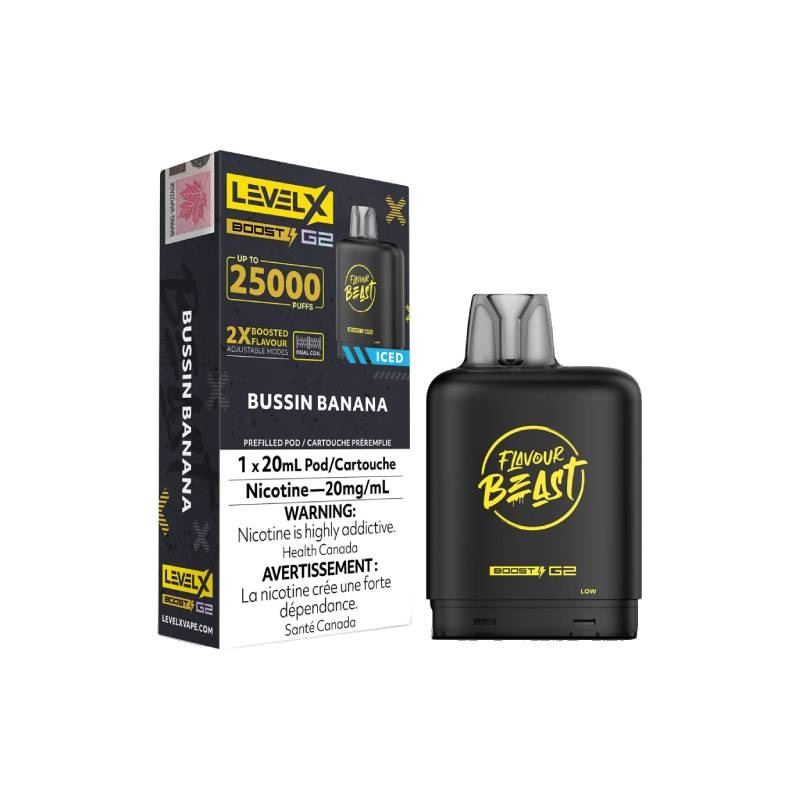 Level X Boost Flavour Beast G2 Pods – Bussin’ Banana Iced, 25K Puffs