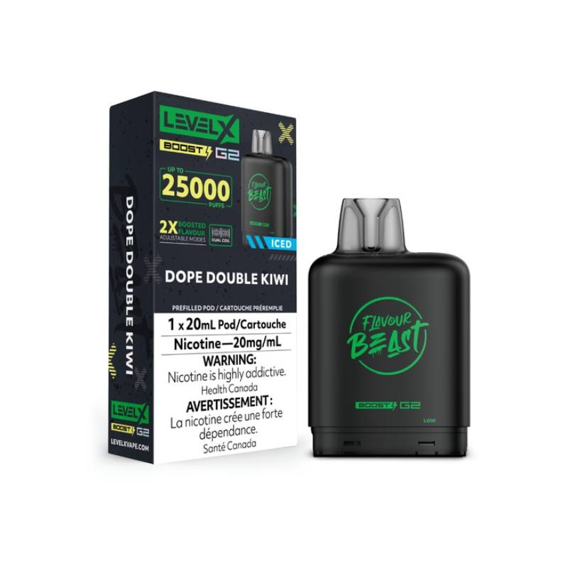 Level X Boost Flavour Beast G2 Pods – Dope Double Kiwi Iced, 25K Puffs