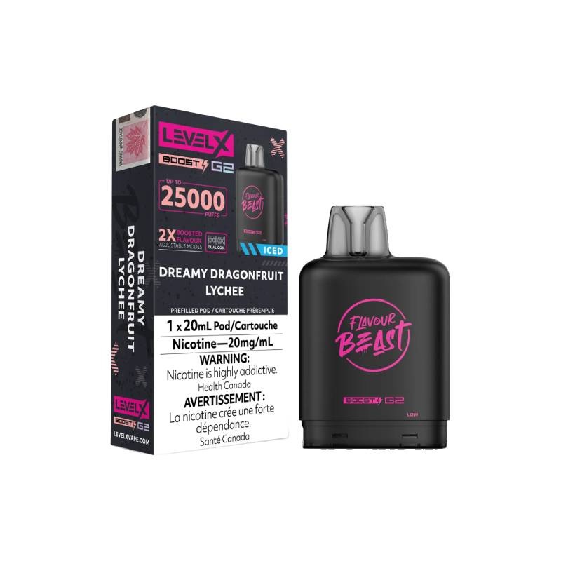 Level X Boost Flavour Beast G2 Pods – Dreamy Dragonfruit Lychee Iced, 25K Puffs