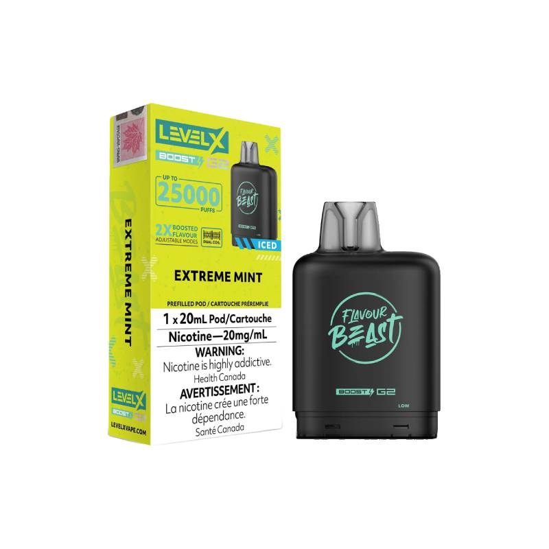 Level X Boost Flavour Beast G2 Pods – Extreme Mint Iced, 25K Puffs
