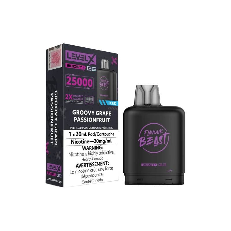 Level X Boost Flavour Beast G2 Pods – Groovy Grape Passionfruit Iced, 25K Puffs